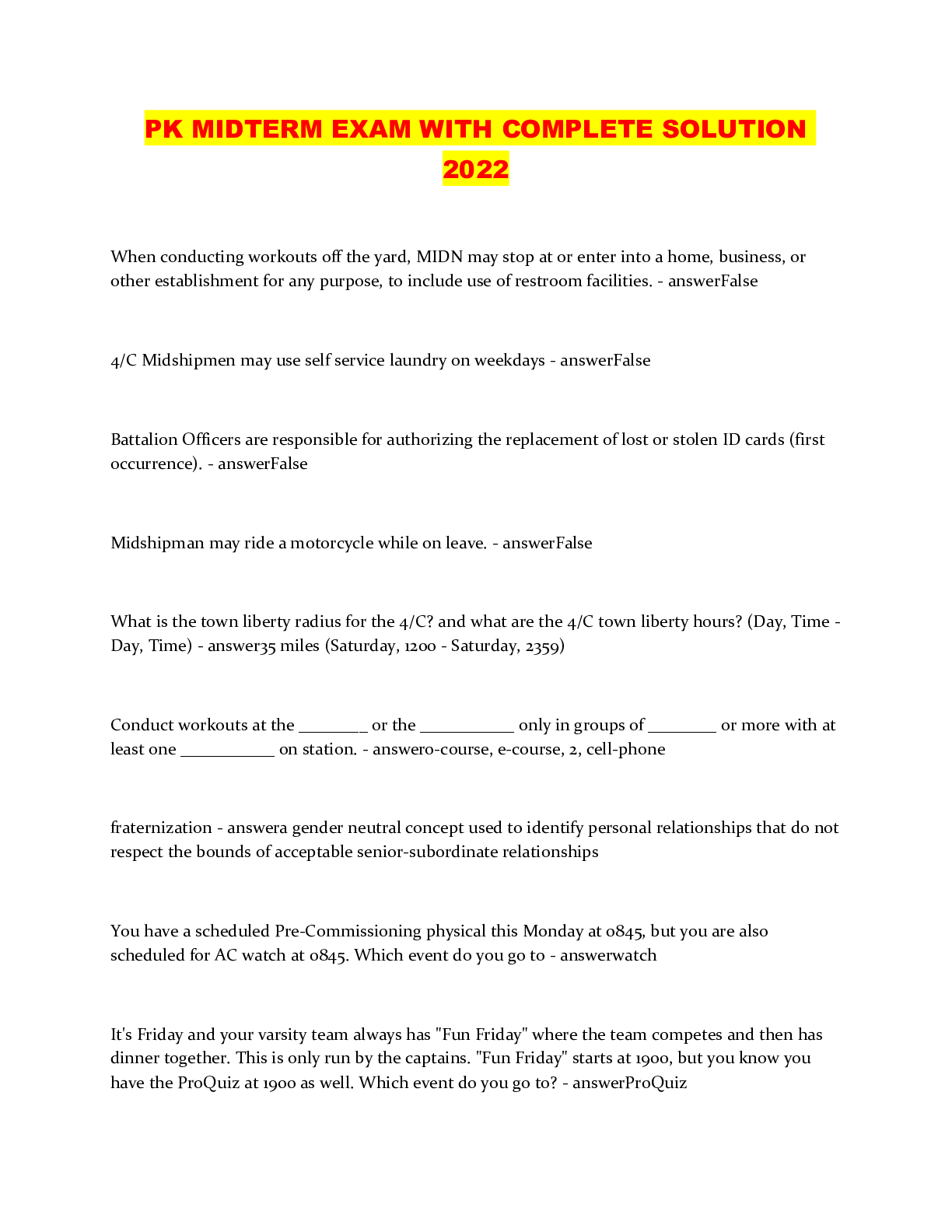 Preview image of PK MIDTERM EXAM WITH COMPLETE SOLUTION 2022 document